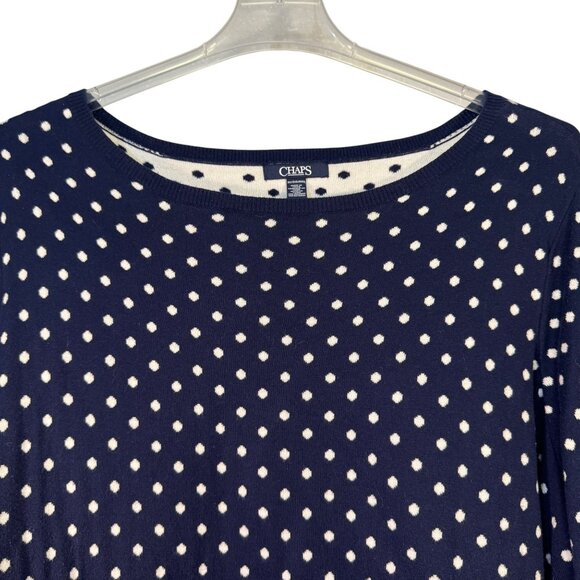 Chaps Size 3X Navy & White Polka Dot Chiffon Hem Sweater - Picture 2 of 4